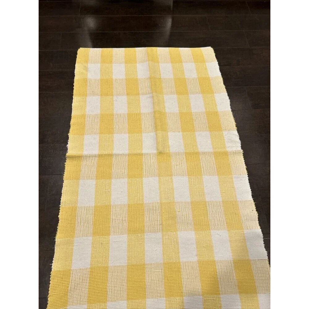Crate and Barrel plaid farmhouse Yellow White 60 x 34